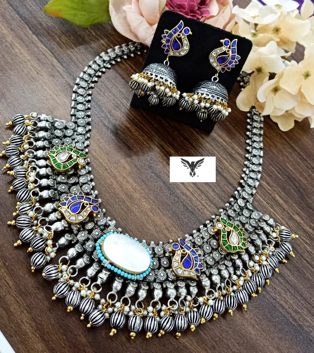 Ayla Silver look alike With Paachi peacock beads for women