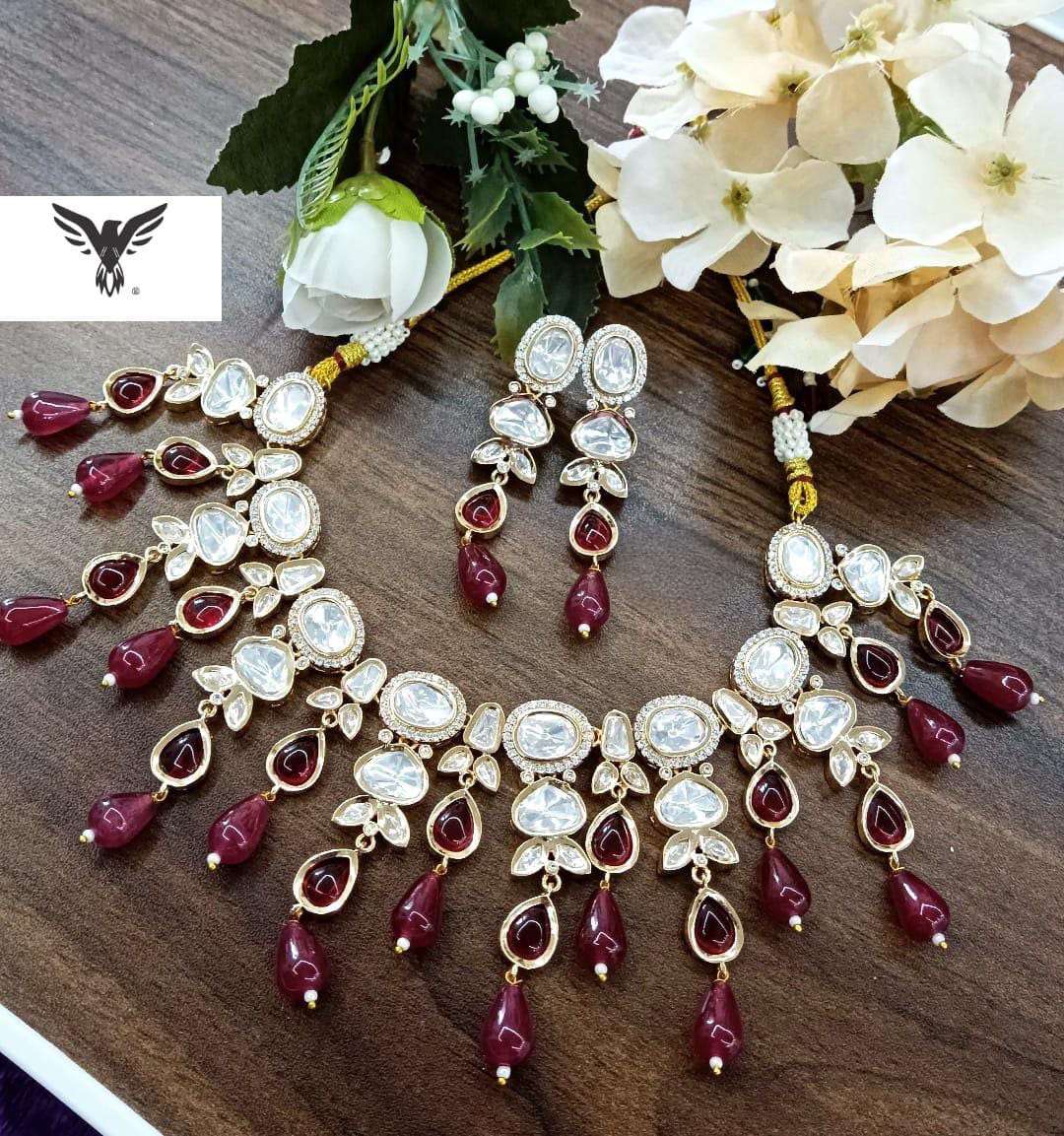 Shushaini necklace with earrings with Ruby drops For Women