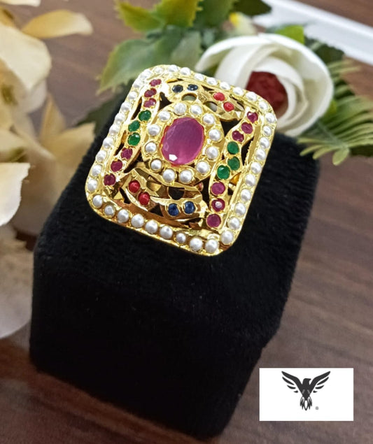 Square jadaoo ring in Multicolor for women