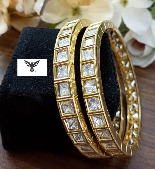 Nirvi gold plated kundan polki Bangle For Women