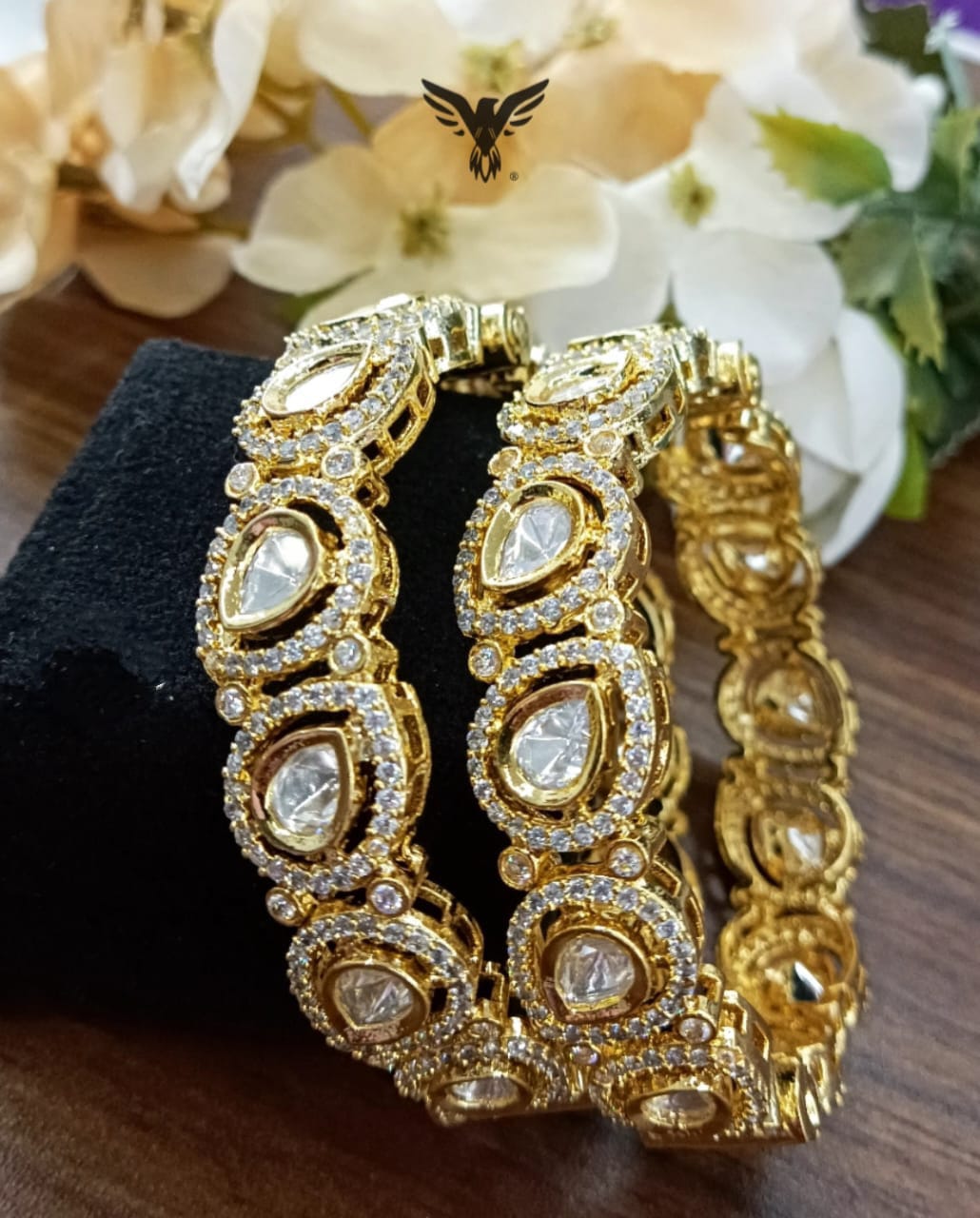 Vahina gold plated kundan polki Bangle For Women