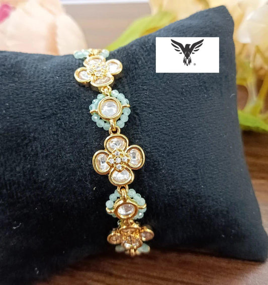 Anvi Floral kundan Adjustable Bracelets Gold plated in mint for women