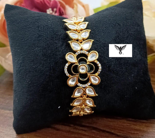 Floral kundan Adjustable Bracelets Gold plated in Black for women