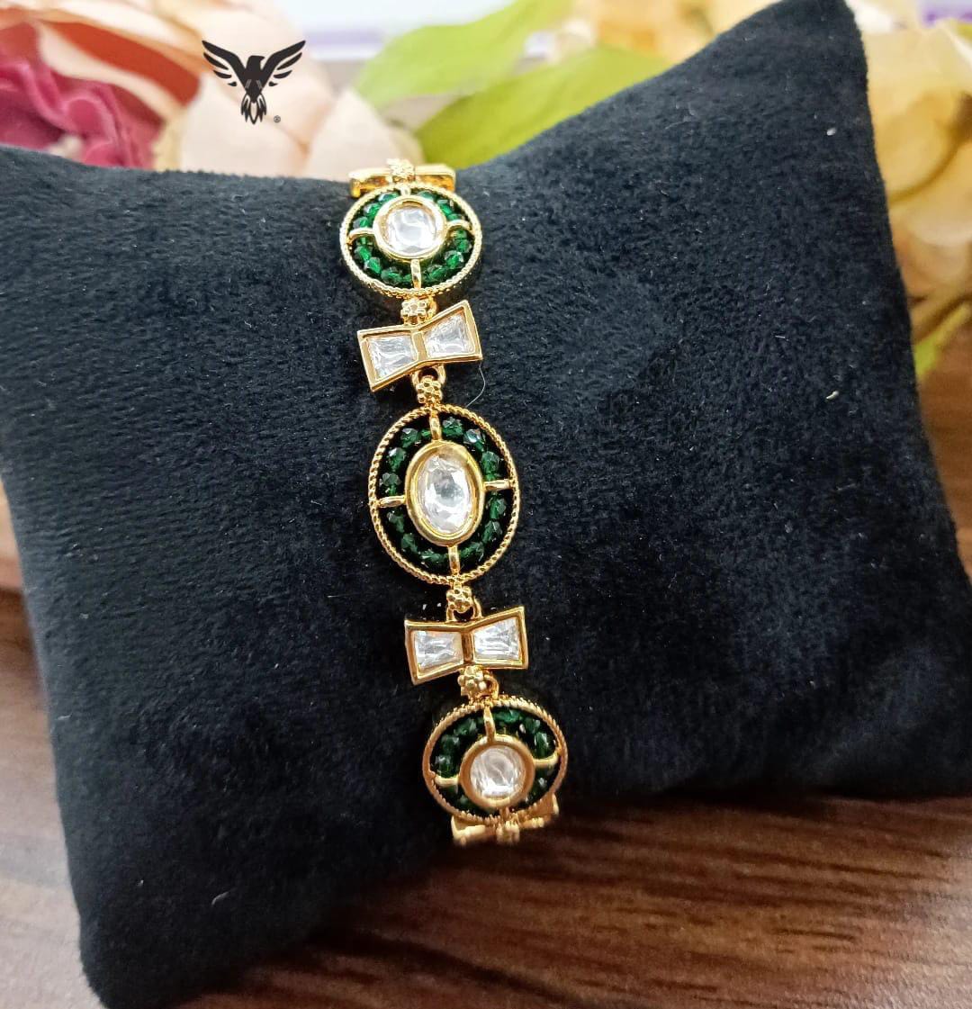Mitali kundan Adjustable Bracelets Gold plated in Emerald green for women