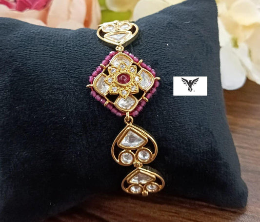 Zarna kundan Adjustable Bracelets Gold plated In Ruby for women