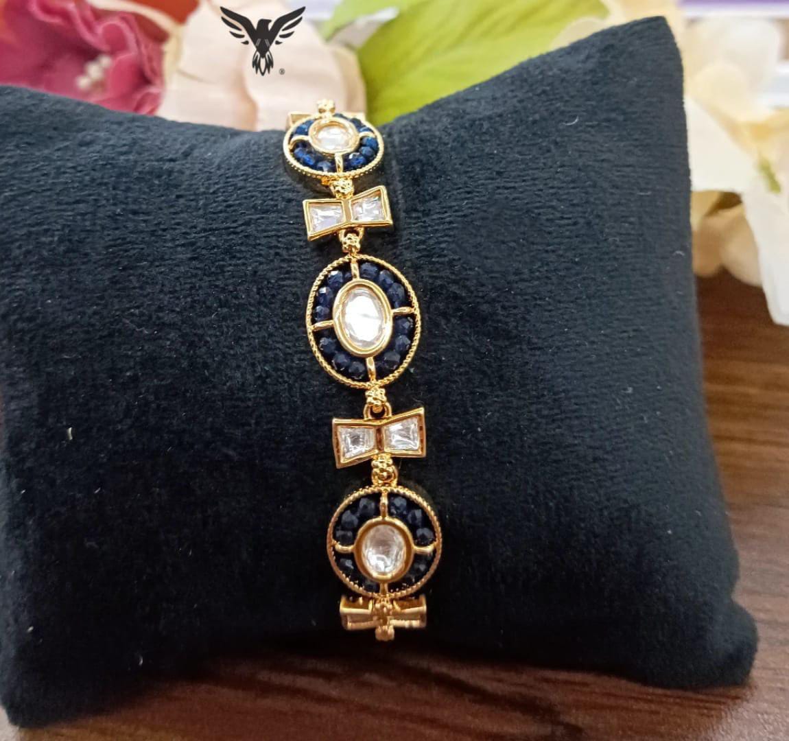 Mitali kundan Adjustable Bracelets Gold plated in blue for women