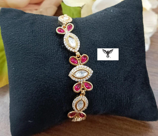 Wishi kundan Bracelets Gold plated in ruby for women