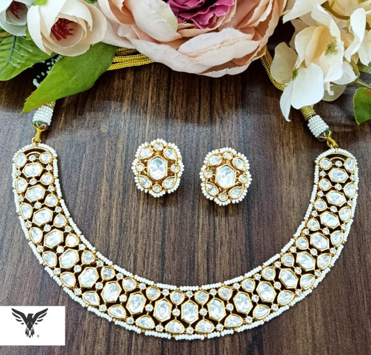 Eta kundan necklace with earrings For Women