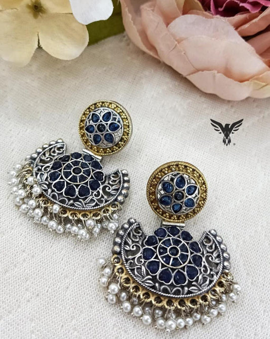 Naira Silver look alike earring in blue For Women