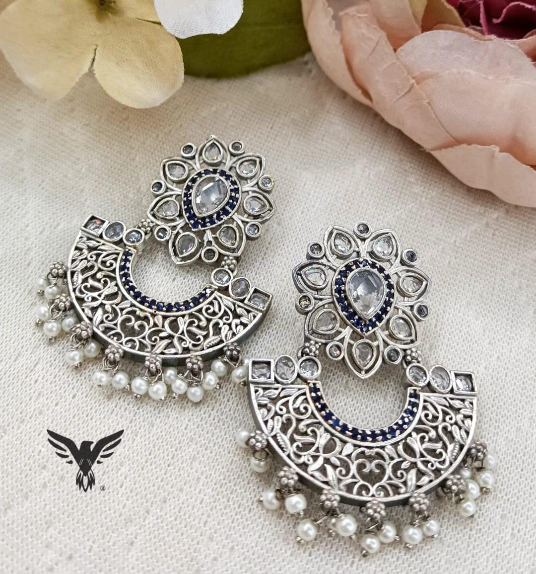 Tapsee Silver look alike Earrings in Blue For Women