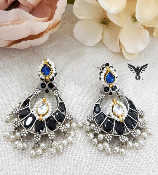 Nysa Silver look alike earring in Black For Women