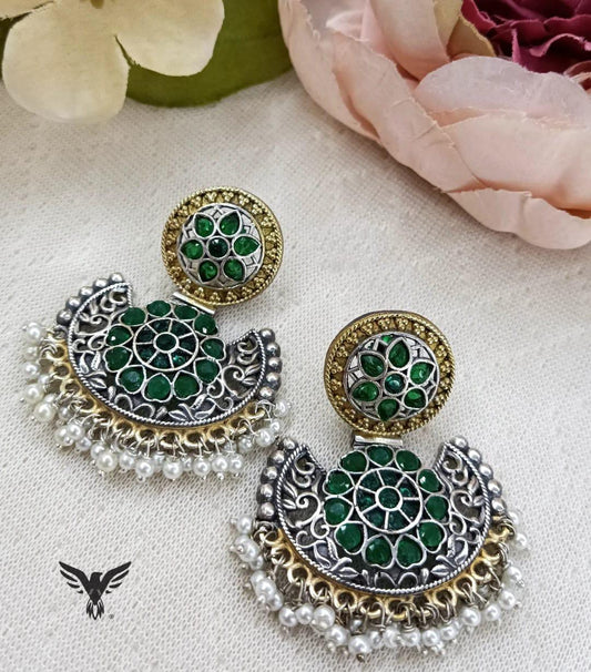 Naira Silver look alike earring in green For Women