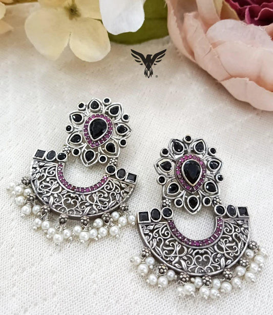 Tapsee Silver look alike Earrings in Black For Women