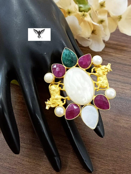 Nandi with colourful duzy stone ring for women