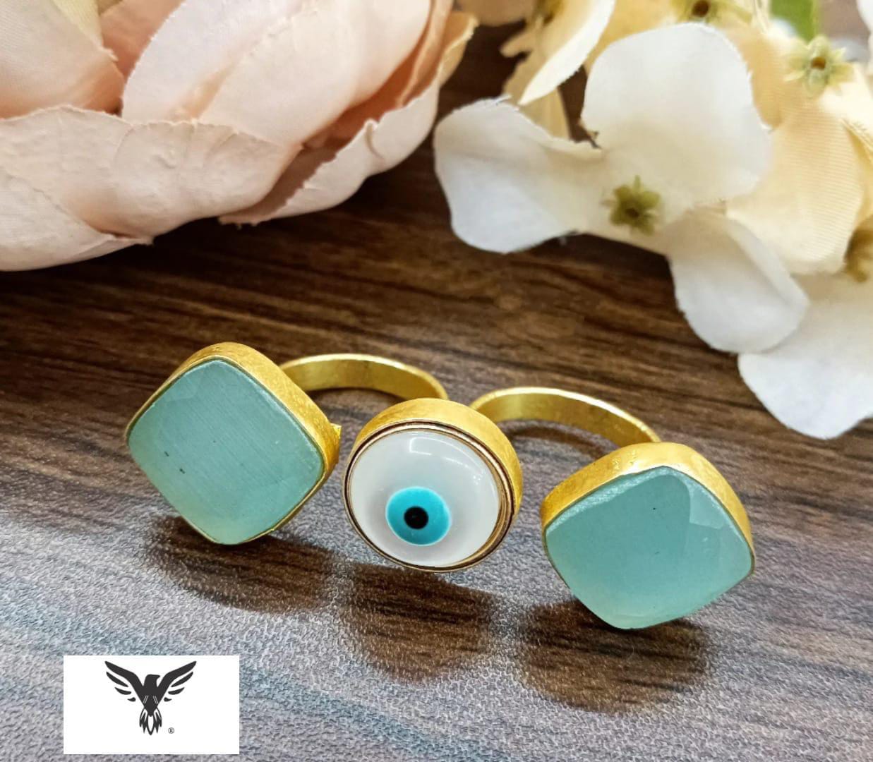 Evil eye with duzy stone ring in mint for women