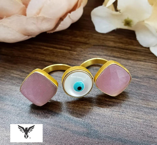 Evil eye with duzy stone ring in Pink for women