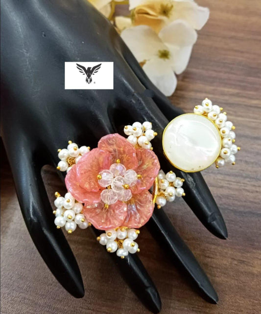 Orange floral duzy stone ring for women