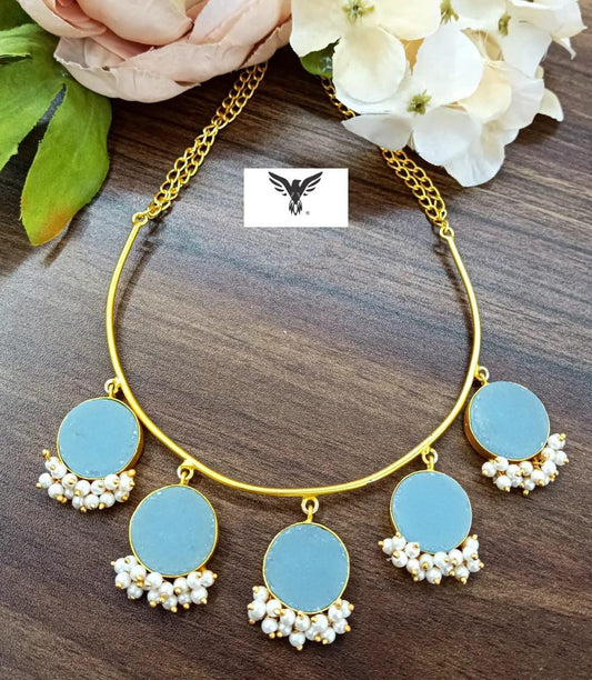 Hasli with hanging stones Necklace Set with earrings For Women