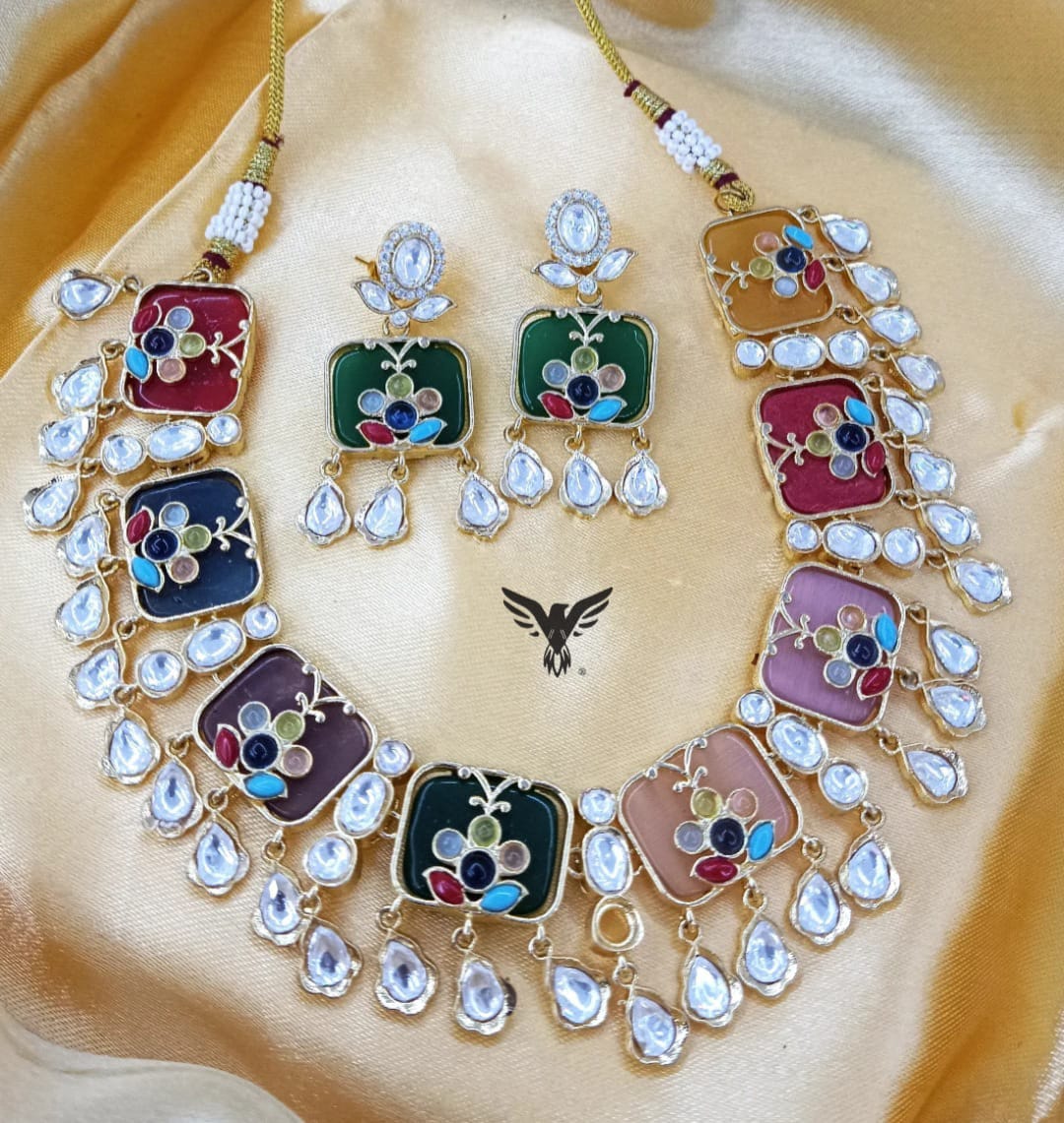 Dhwani kundan multicolour necklace with earrings for women