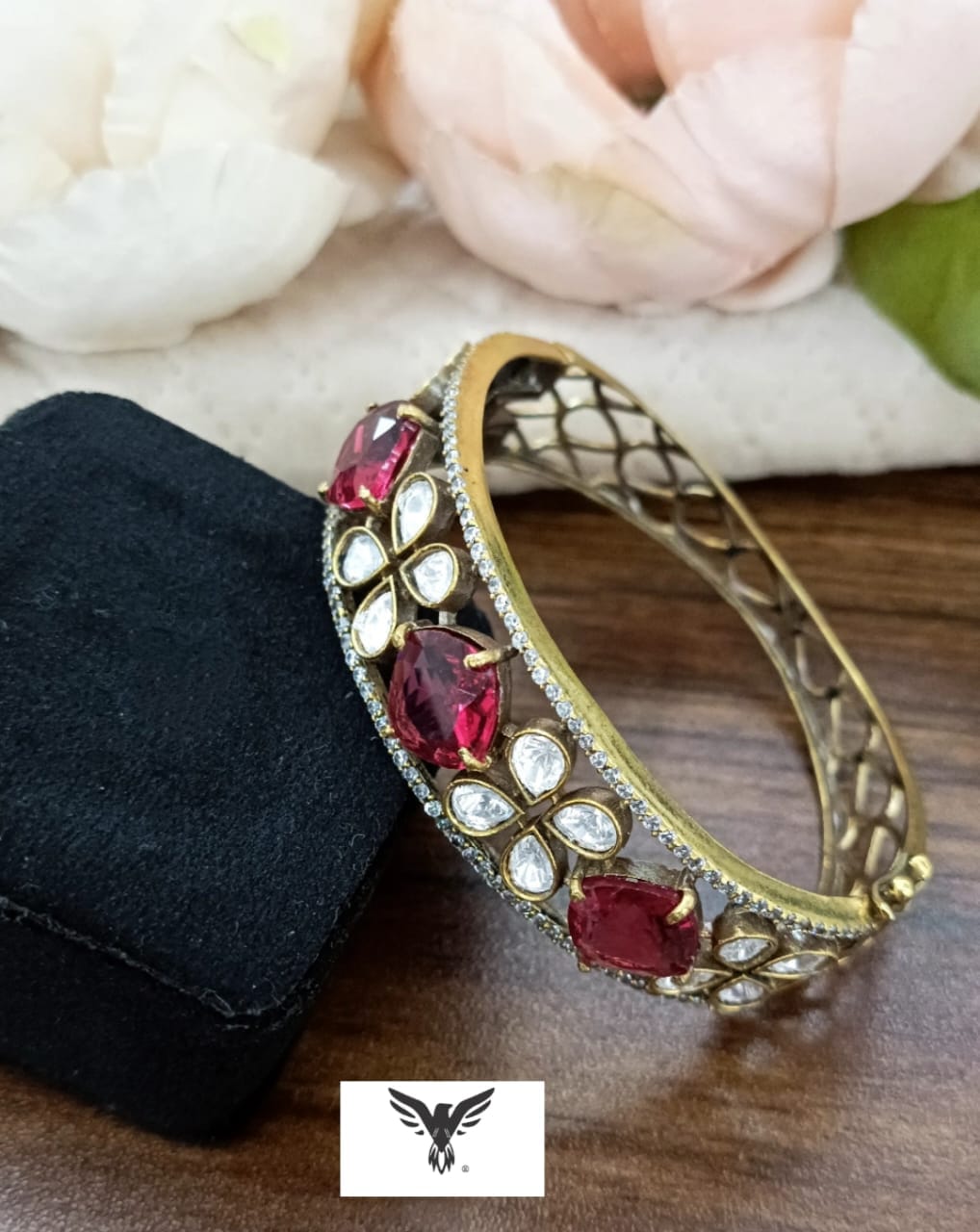 Ditya Mosanite Kundan Bracelet In Ruby For Women