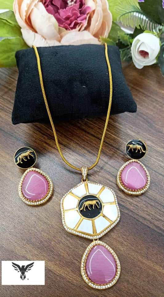 Sameera sabya mosanite kundan pendent with chain in Pink for women