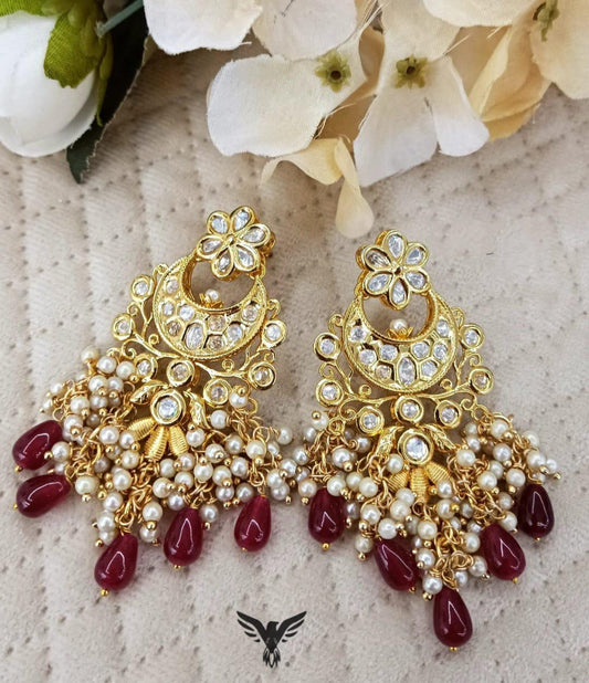 Mahika Gold plated Kundan Earings In Ruby Drops For Women