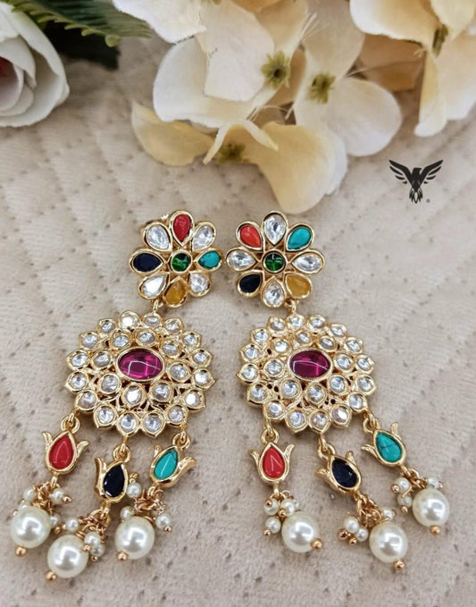 Odika Gold plated Kundan Earings In Multi For Women