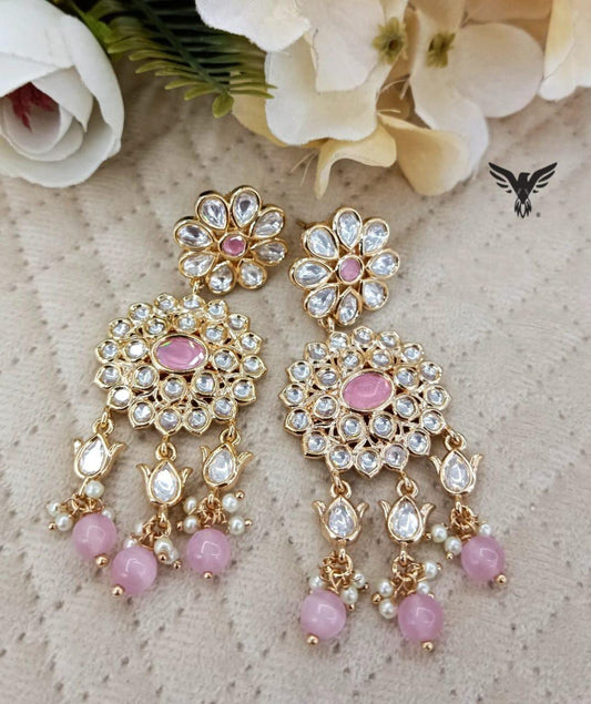 Odika Gold plated Kundan Earings In Pink For Women