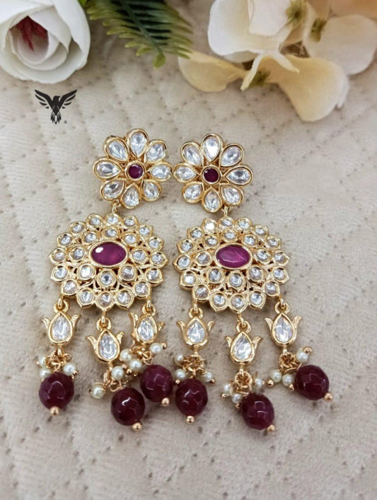 Odika Gold plated Kundan Earings In Ruby For Women