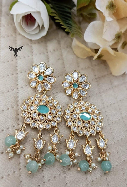 Odika Gold plated Kundan Earings In Mint For Women