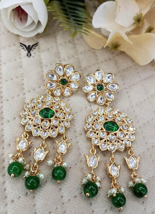 Odika Gold plated Kundan Earings In Emerald For Women