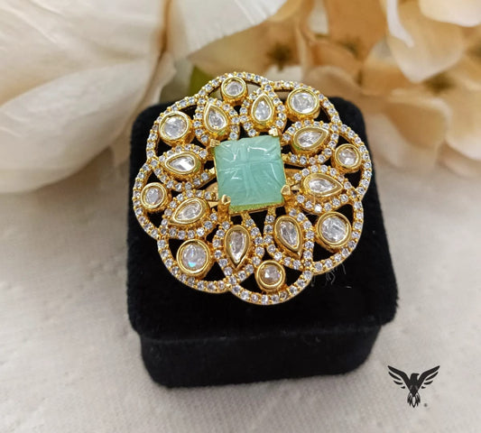 Bindiya Kundan Ring in Mint For Women