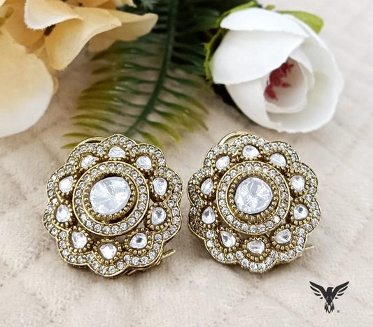 Chahak Floral kundan mosanite polki studs