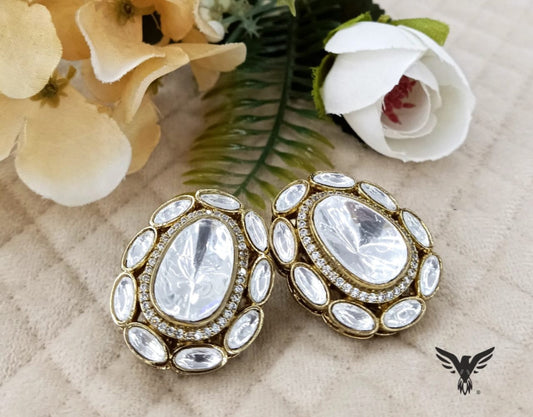 Oval kundan Mozanite polki studs for women