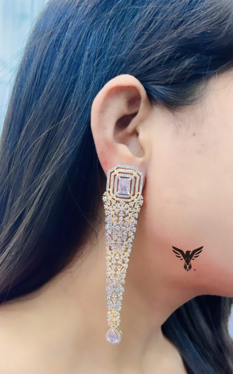 Aswa long Gold Plated Diamond Earings For Women