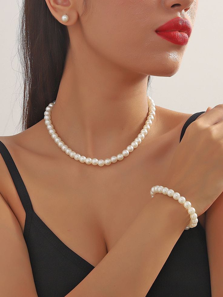 Real Fresh Water pearls necklace in Single line with bracelet for women