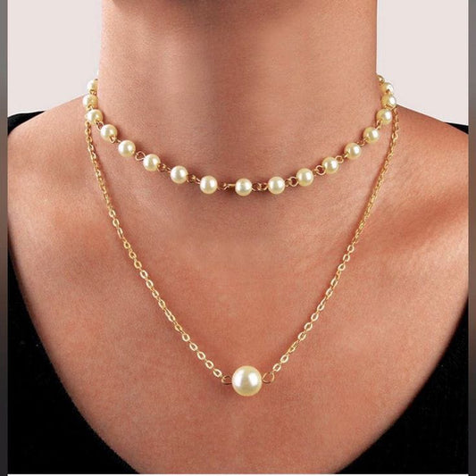 Real Fresh Water pearls necklace in Short with chain in gold polish For Women