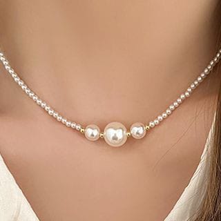 Fresh Water pearls with rice beads in brass necklace For Women
