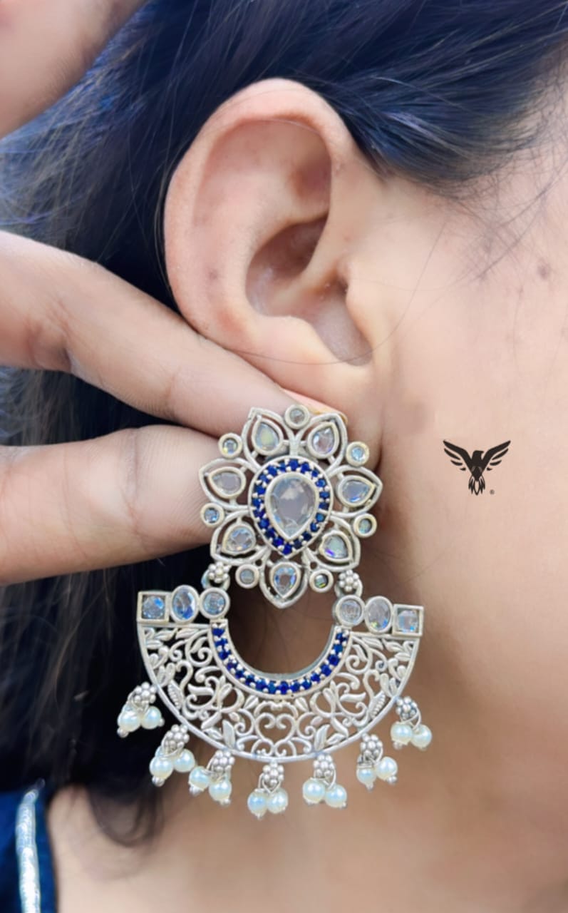 Tapsee Silver look alike Earrings in Blue For Women