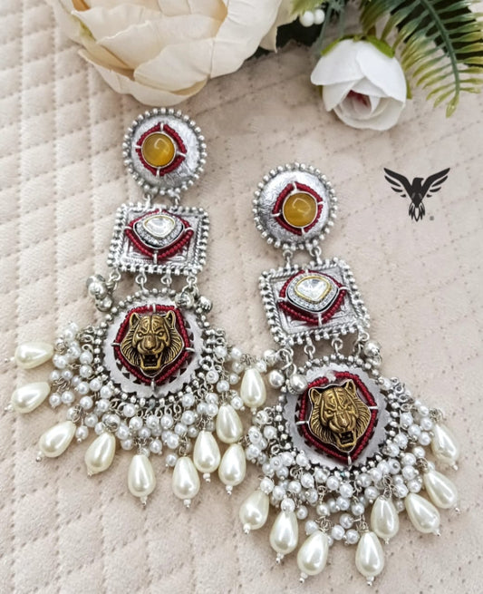 Sabyasachi inspired polki silver look alike in Ruby earrings for women