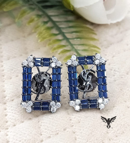 Blue square stud earring for women