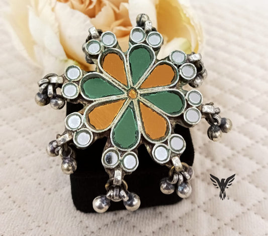 Floral with Ghunghroo Silver Look Alike ring For Women