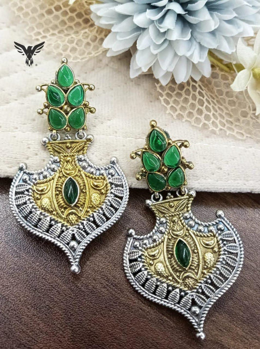 Daksha silver look alike earrings in Emerald Green for women