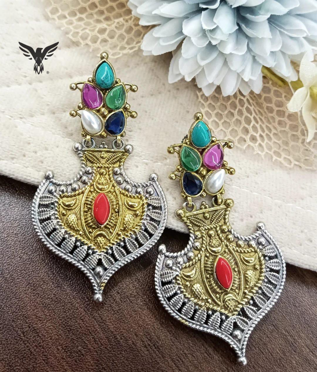 Daksha silver look alike earrings in Multicolour for women