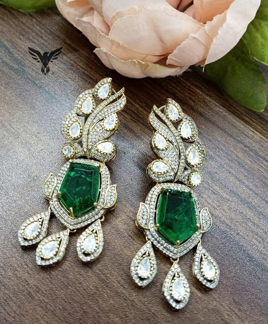 Fiza Polki Diamond Earings In Emerald For Women