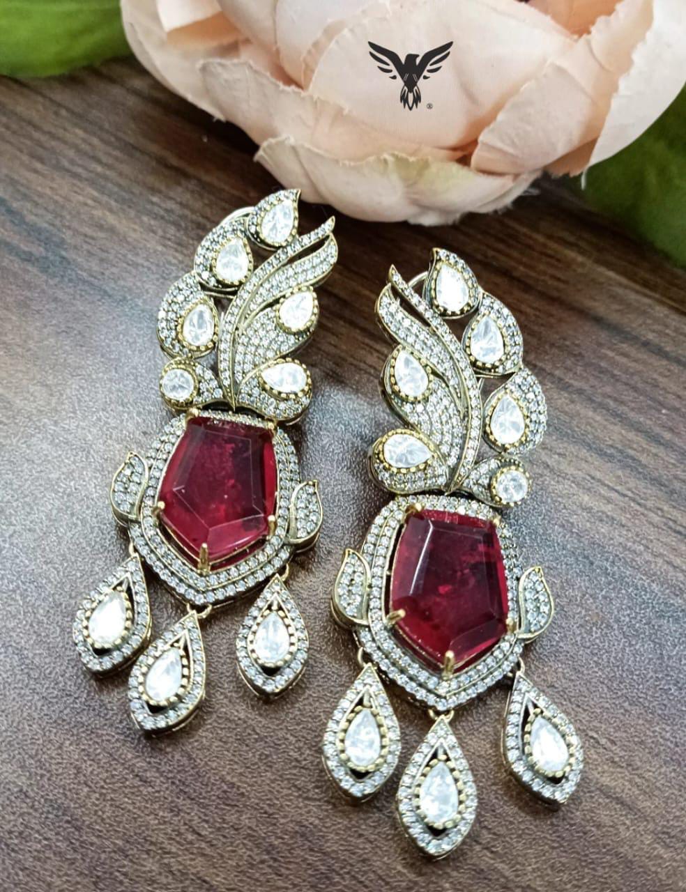 Fiza Polki Diamond Earings In Ruby For Women