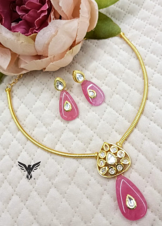 Ziva Triangle kundan hasli in Pink for women