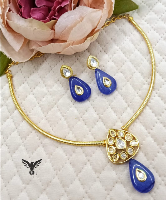 Ziva Triangle kundan hasli in Blue for women