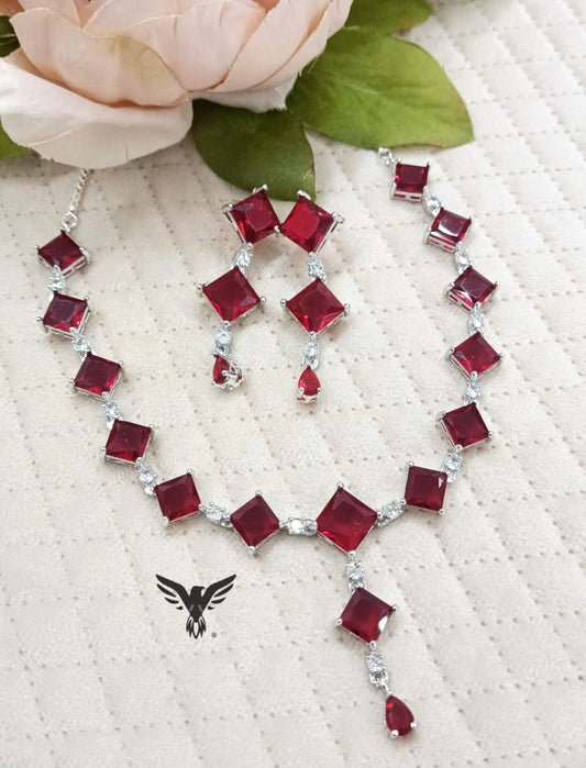 Warisha Swarovski Necklace Set in Ruby For Women