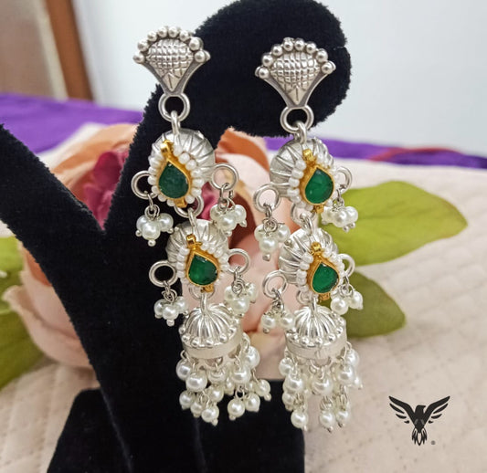 Ziana Silver look alike earring in Ice Emerald green For Women